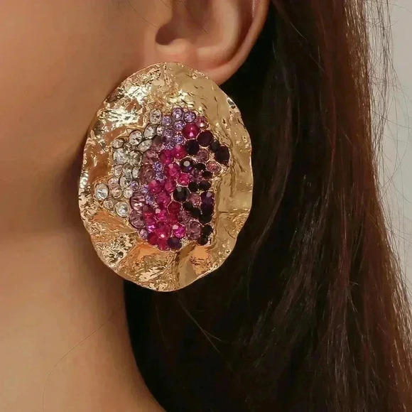 Multicolor Women's Random Color Rhinestone Decor Textured Stud Earring - Picture 1 of 7